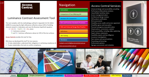 Luminance Contrast Assessment Tool by Access Central Front Page screen image